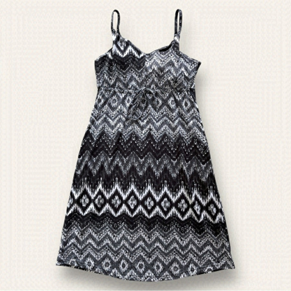 Kyodan A-Line Summer Dress Empire Waist Chevron Print Black White Grey - Picture 1 of 16
